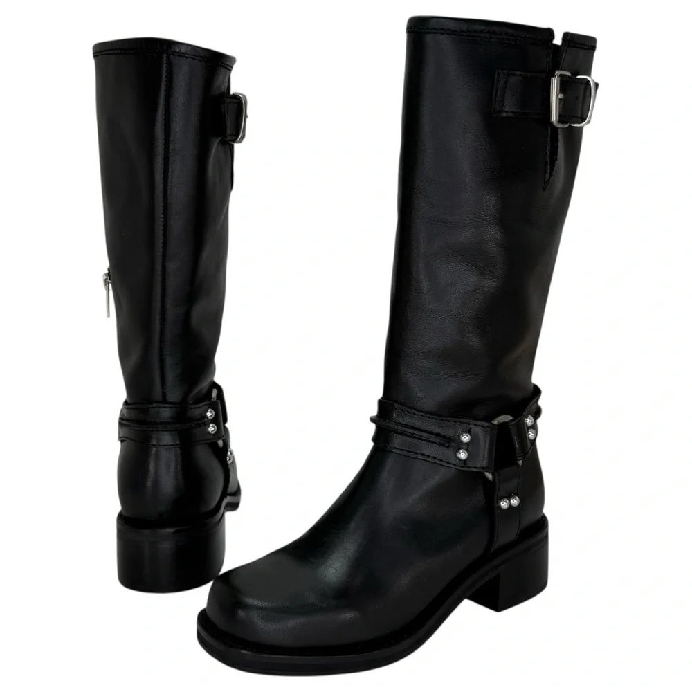 Steve Madden Black Moto Boots with Buckle Detail - Picture 8 of 13